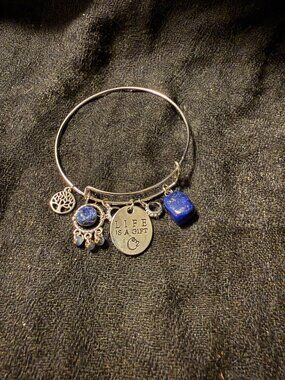 New Adjustable Bangle Bracelet With Lapis Azul Stones & Inspirational Charms